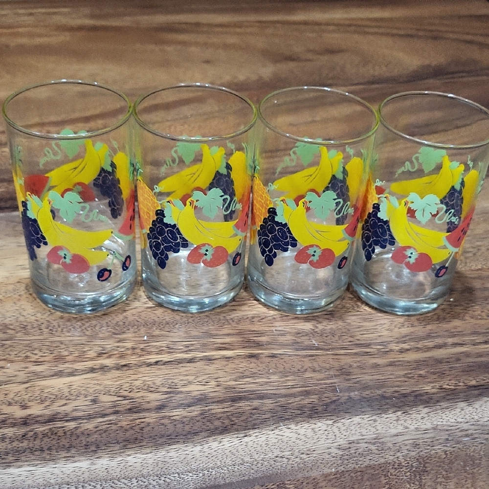 F N D INDONESIA GLASS CUPS Fruit Patterned Glass Tumblers Set